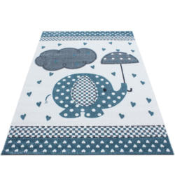 Kinderteppich Elefant Blau/Grau/Weiß Kids 80x150 cm