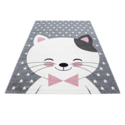 Kinderteppich Katze Grau/Weiß/Pink Kids 80x150 cm