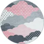 Möbelix Kinderteppich Rund Wolken Pink Bambi ⌀ 120 cm