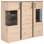 M&ouml;belix Highboard Mit Softclose B: 145 cm Nature Eiche Dekor/Schwarz