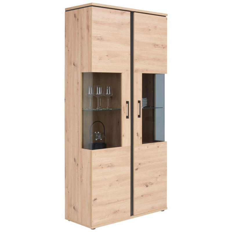 Vitrine Mit Softclose B: 95 Cm Nature, Eiche Dekor/schwarz