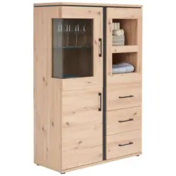 Vitrine Mit Softclose B: 95 cm Nature, Eiche Dekor/Schwarz