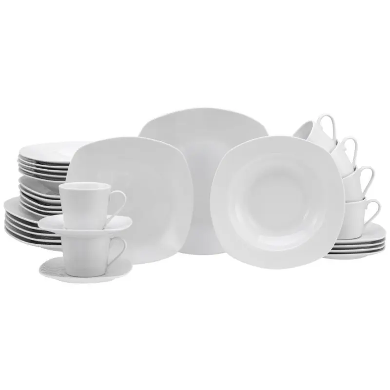Kombiservice Amelie Keramik 6 Personen Geschirr Set Weiß