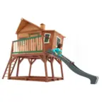 Möbelix Spielhaus Holz mit Rutsche und Kletterwand Braun Grün Max
