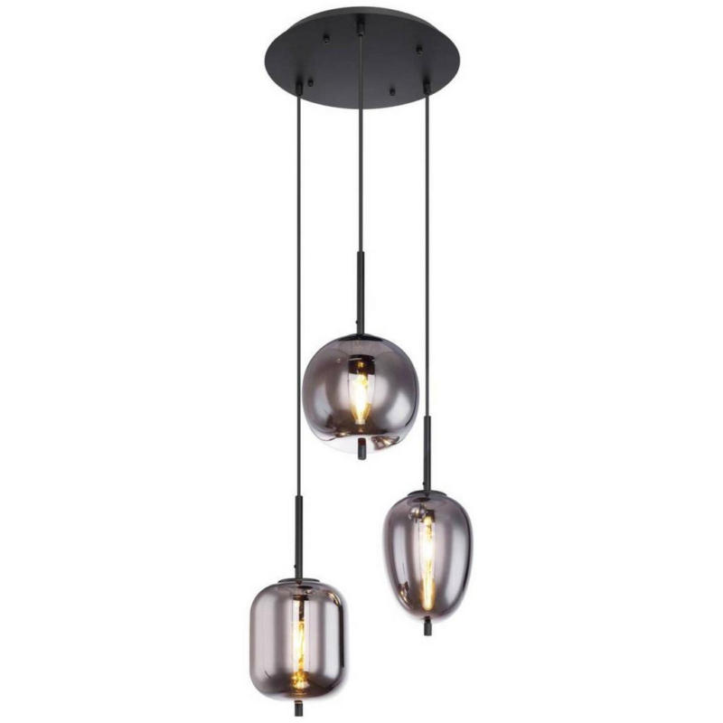 Hängeleuchte Blacky H: 120 cm 3-Flammig, mit Rauchglas