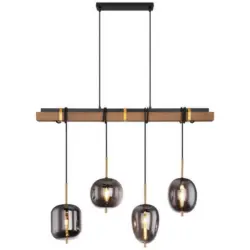 H&auml;ngeleuchte Blacky H: 140 Cm 4-Flammig, Holz/metall