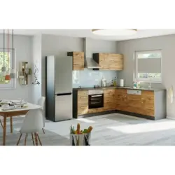 Einbauk&uuml;che Eckk&uuml;che M&ouml;belix Winkelblock Ohne Ger&auml;te 210x150 Cm Eichefarben