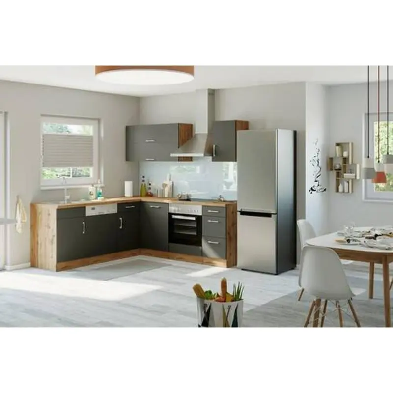 Einbauk&uuml;che Eckk&uuml;che M&ouml;belix Winkelblock Mit Ger&auml;ten 210x150 Cm Anthrazit