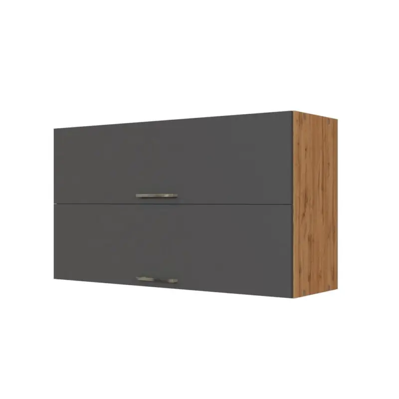 Küchenoberschrank B: 100 Cm Eiche Dekor/anthraz. 2 Klappen