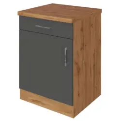 K&uuml;chenunterschrank B: 50 Cm Anthrazit/eiche Dekor Mit Lade