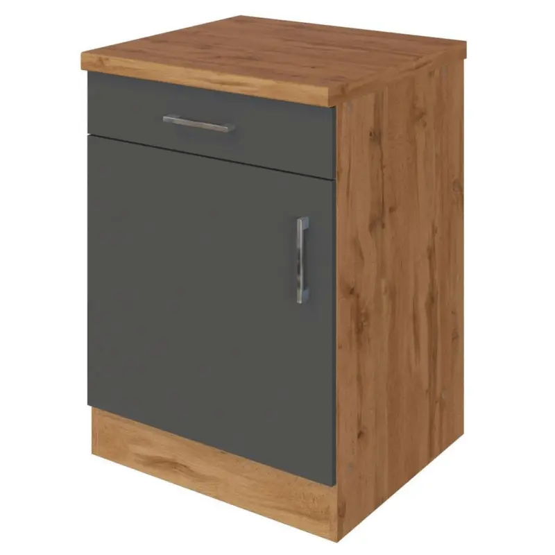 K&uuml;chenunterschrank B: 50 Cm Anthrazit/eiche Dekor Mit Lade
