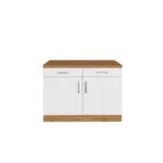 M&ouml;belix K&uuml;chenunterschrank B: 100 cm Wei&szlig;/Eiche Dekor mit Laden