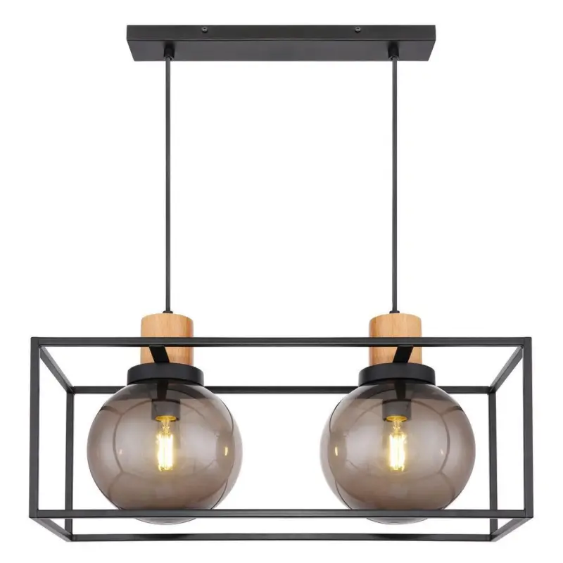 Hängeleuchte H: 120 cm 2-Flammig, Kugeln mit Rahmen