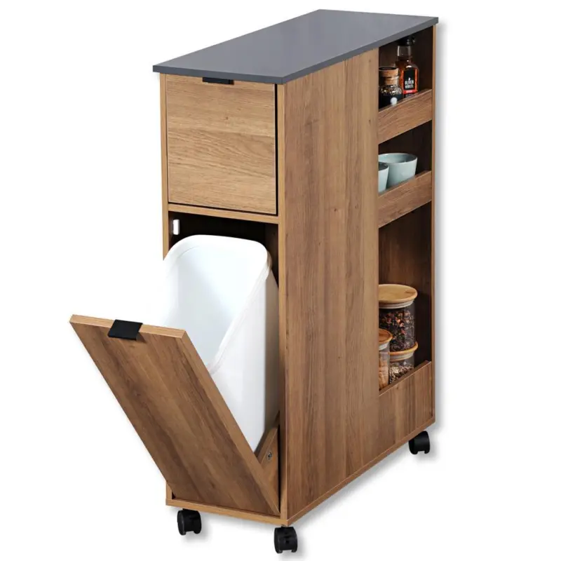 Eckregal mit Rollen + Eimer B: 25 cm Holzoptik Rustikal