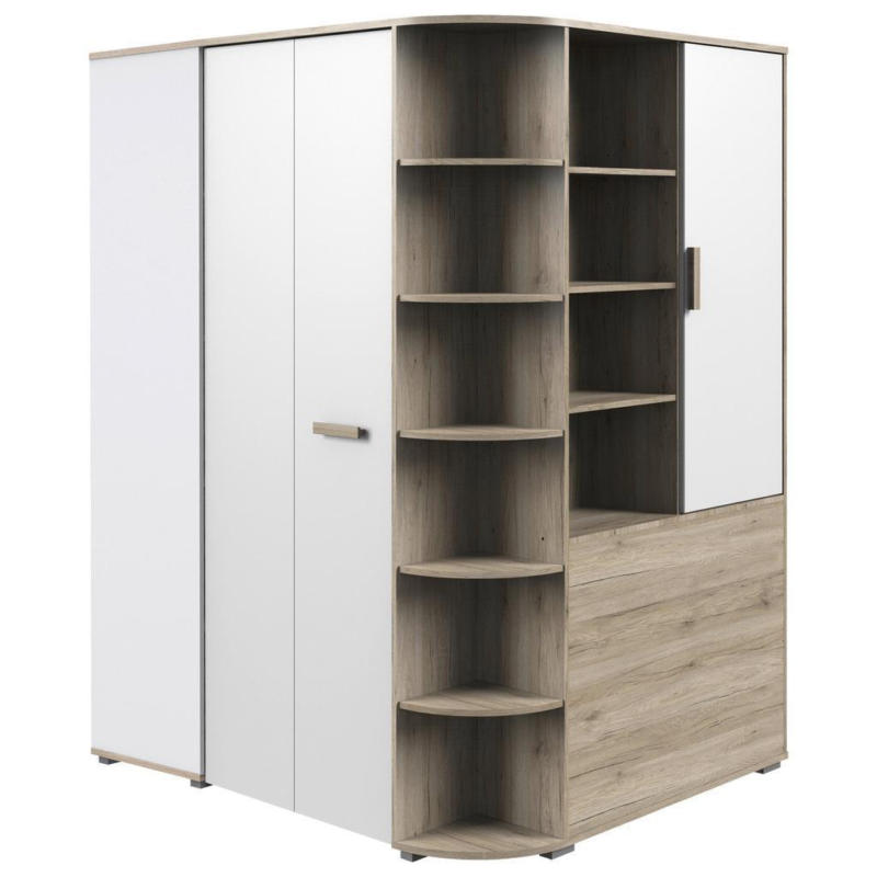 Eckschrank Begehbar B: 124 Cm Cariba, Eiche Dekor/weiß