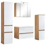 Möbelix Badmöbel-Set 4-Tlg. inkl. LED Helsinki, Weiß/Eiche