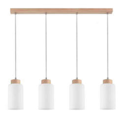 Hängeleuchte Bosco H: 110 cm 4-Flammig, Echtholz/Milchglas