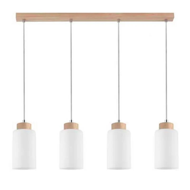 Hängeleuchte Bosco H: 110 cm 4-Flammig, Echtholz/Milchglas