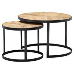 Couchtisch Rund mit Holzplatte 2er-Set Wohnling Braun/Schwarz