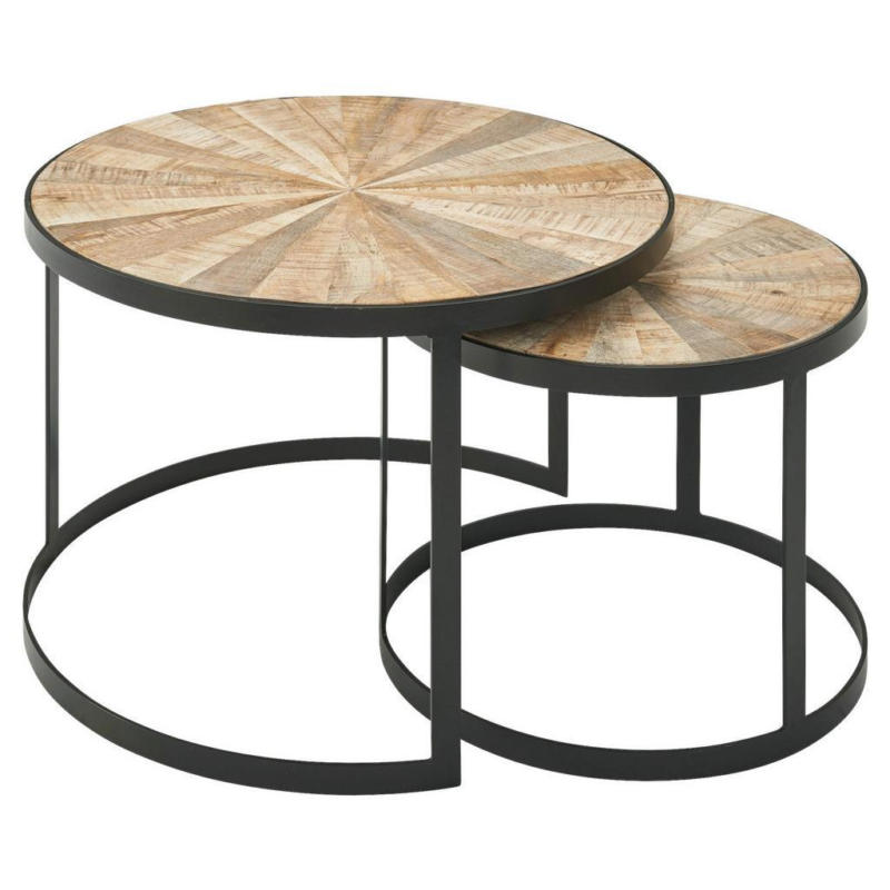 Couchtisch Rund Mangoholz Massiv 2--Teilig. Wohnling Braun
