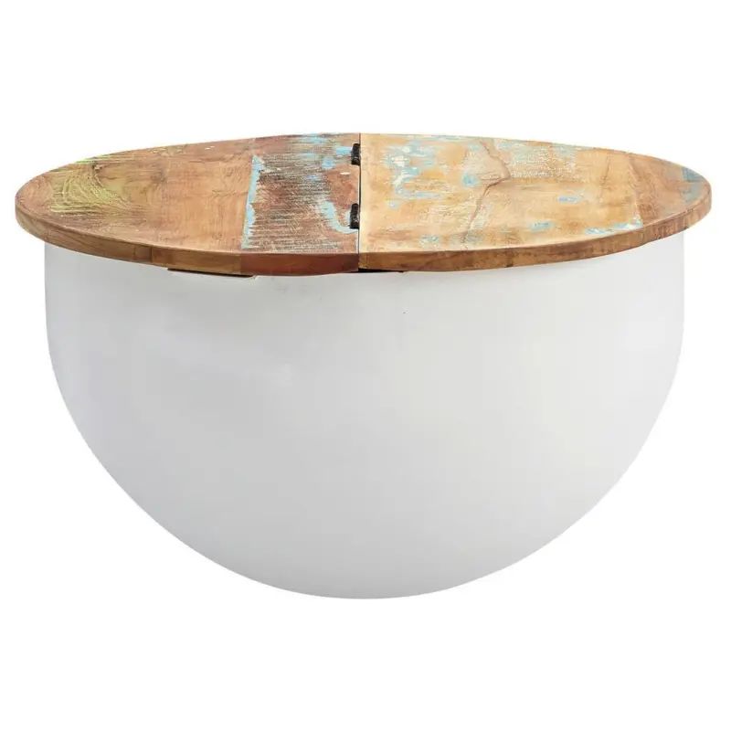 Couchtisch Rund mit Holzplatte Wohnling, Mangoholz/Wei&szlig;