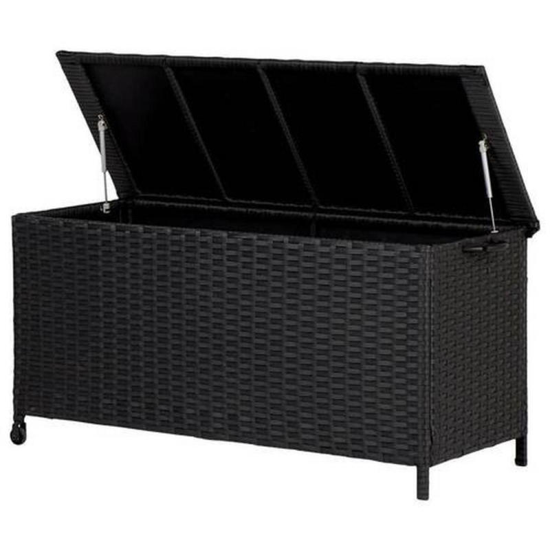 Kissenbox Rattan auf Rädern 133x63x55 cm 226l Schwarz