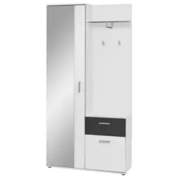 Garderoben-Set Jakob 01 Weiß/Schwarz 5--teilig. mit Spiegel