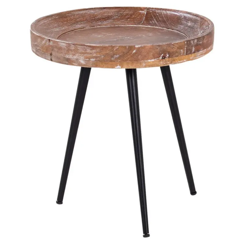 Nachttisch Mangoholz Massiv / Stahl Schwarz H: 40 cm Ava