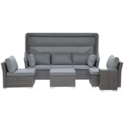 Loungegarnitur 5-tlg Sansibar Mit Kissen Und Sonnenblende