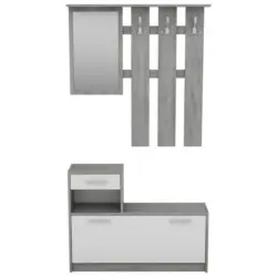 Garderoben-set Tamina Grau/weiß 2--Teilig. Mit Spiegel