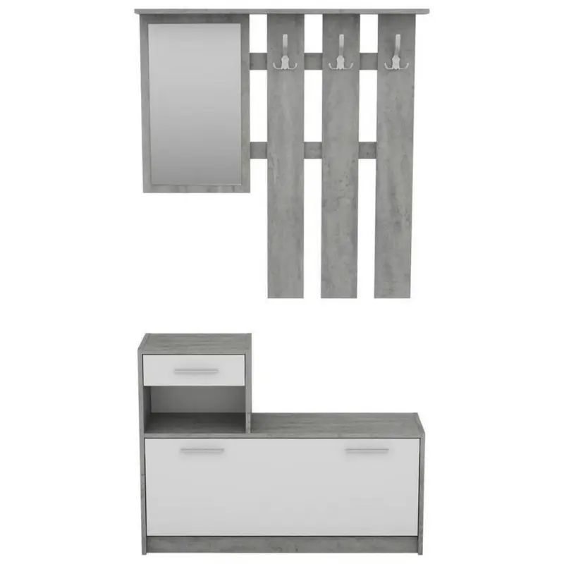 Garderoben-set Tamina Grau/weiß 2--Teilig. Mit Spiegel