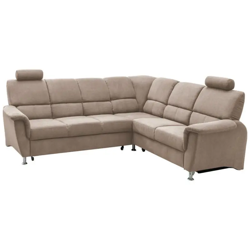 Ecksofa mit Bettkasten Pisa + Kopfstützen Taupe