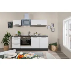 Küchenzeile mit Geräten 210 cm Weiß/Grau
