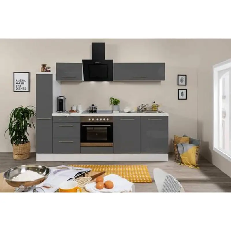 Küchenzeile Rp240wgc mit Geräten 240 cm Grau/Weiß