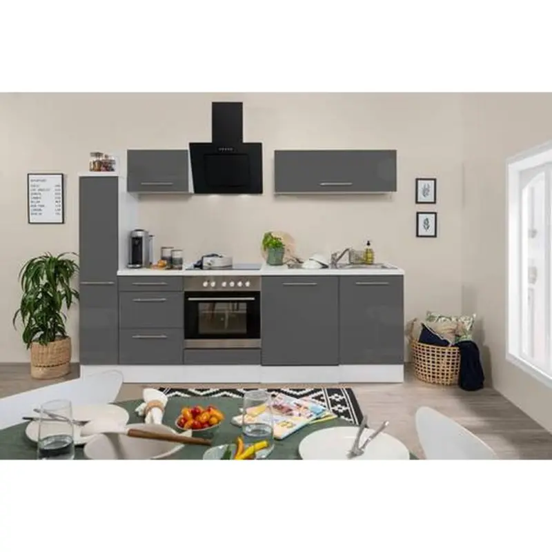 Küchenzeile Rp250wgc mit Geräte 250 cm Grau/Weiß