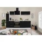 Möbelix Küchenzeile Rp250wsc mit Geräte 250 cm Schwarz/Weiß
