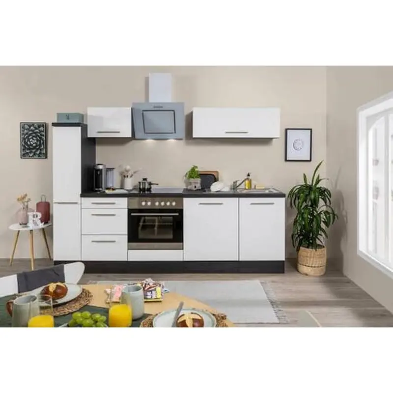 Küchenzeile Rp250ewc mit Geräte 250 cm Grau/Weiß