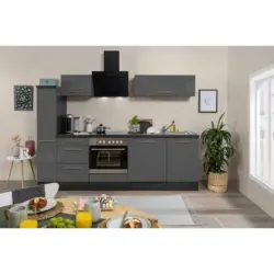 Küchenzeile Respekta Rp250ewc mit Geräte 250 cm Grau/Schwarz