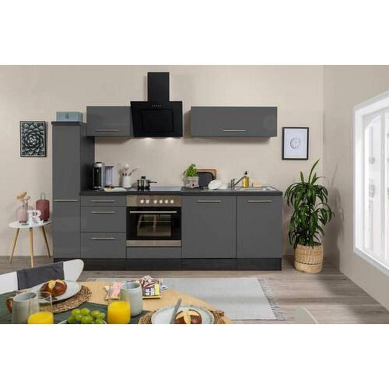 Küchenzeile Respekta Rp250ewc mit Geräte 250 cm Grau/Schwarz