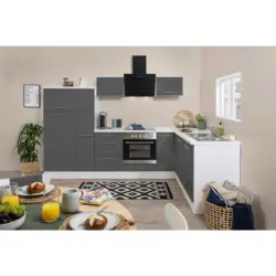 Einbauküche Eckküche Möbelix Rp290wgc mit Geräten 290x200 cm Grau/Weiß
