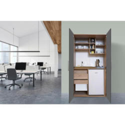 Schrankküche mit Kühlschrank + Kochfeld 104 cm Grau