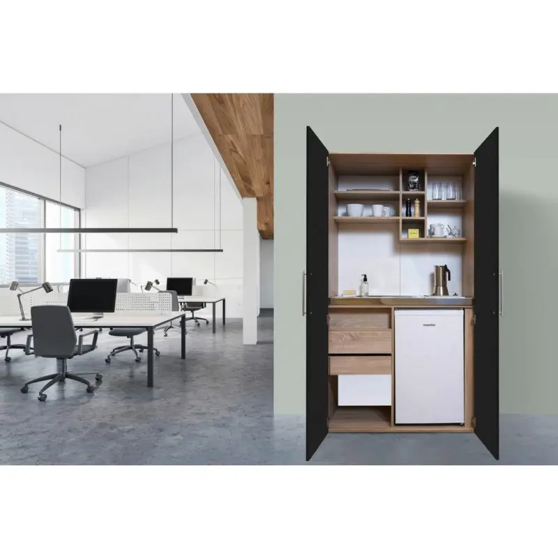 Schrankküche mit Kühlschrank + Kochfeld 104 cm Schwarz