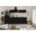 M&ouml;belix K&uuml;chenzeile mit Ger&auml;ten 280 cm Schwarz Hochglanz/Eiche Grau