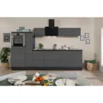 M&ouml;belix K&uuml;chenzeile mit Ger&auml;ten 300 cm Grau Hochglanz