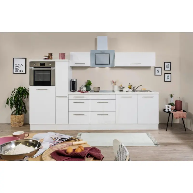 Küchenzeile mit Geräten 300 cm Weiß Hochglanz
