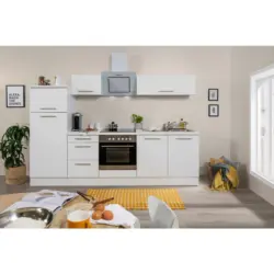 K&uuml;chenzeile mit Ger&auml;ten B: 270 cm Wei&szlig;/Holz Dekor