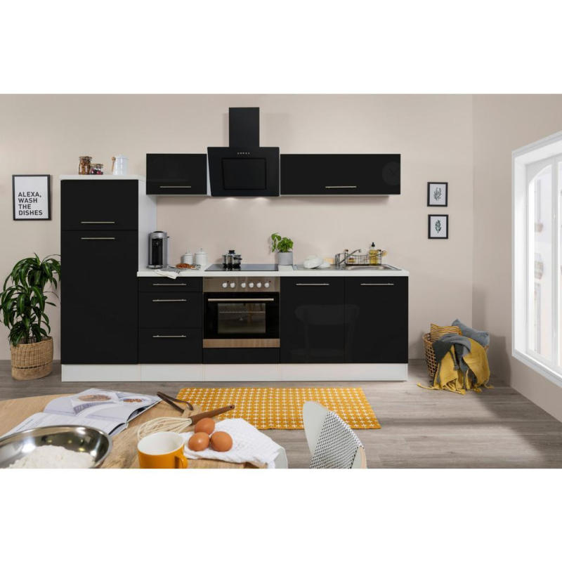 Küchenzeile mit Geräten 270 cm Schwarz Hochglanz/Weiß