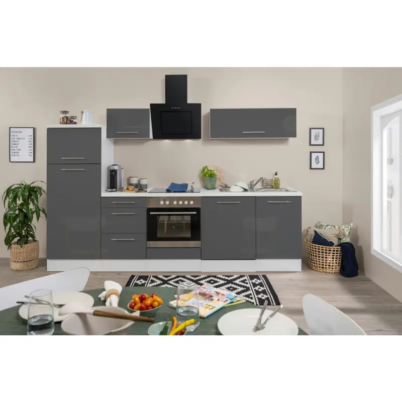 Küchenzeile mit Geräten 280 cm Grau/Weiß