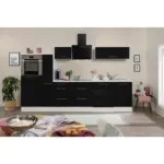 M&ouml;belix K&uuml;chenzeile mit Ger&auml;ten 310 cm Schwarz Hochglanz/Wei&szlig;