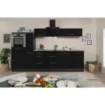 M&ouml;belix K&uuml;chenzeile mit Ger&auml;ten 300 cm Schwarz Hochglanz/Eiche Grau